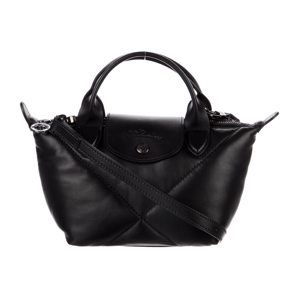 Longchamp Le Pliage Quilted Puffer Black Leather Small Tote Bag